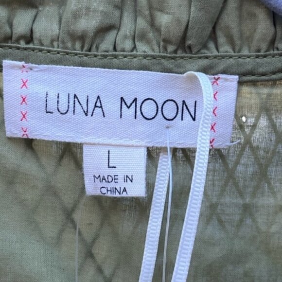 SOLD Anthropologie Luna Moon Eyelet Embroidered Floral Green 2 Piece Pants Top L - Picture 6 of 15